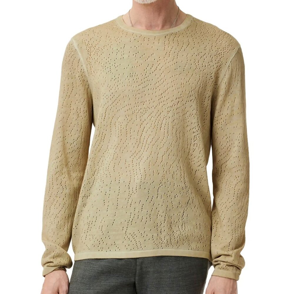 John Varvatos Collection Mens Camden Crew Mesh Stitch Sweater Tee Sand NWT 228